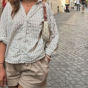 Zara Striped Linen Button-Up Shirt